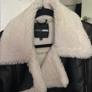 Fashion Nova Black and Cream Teddy Jacket